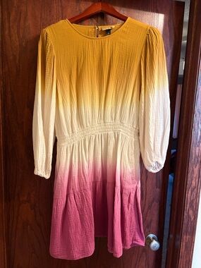 Universal Thread Ombre Yellow Cream to Pink Long-Sleeve Dress